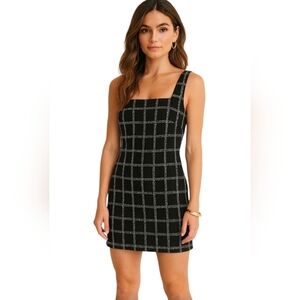 Jason Wu Tweed Mini Dress in Black Blue Gold Checkered windowpane 90s clueless